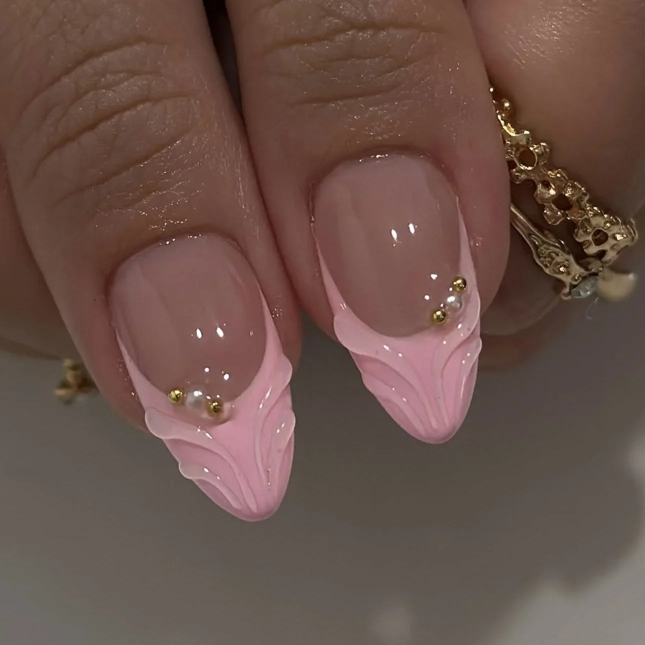 3D Flower French Tip Press On Nails Almond