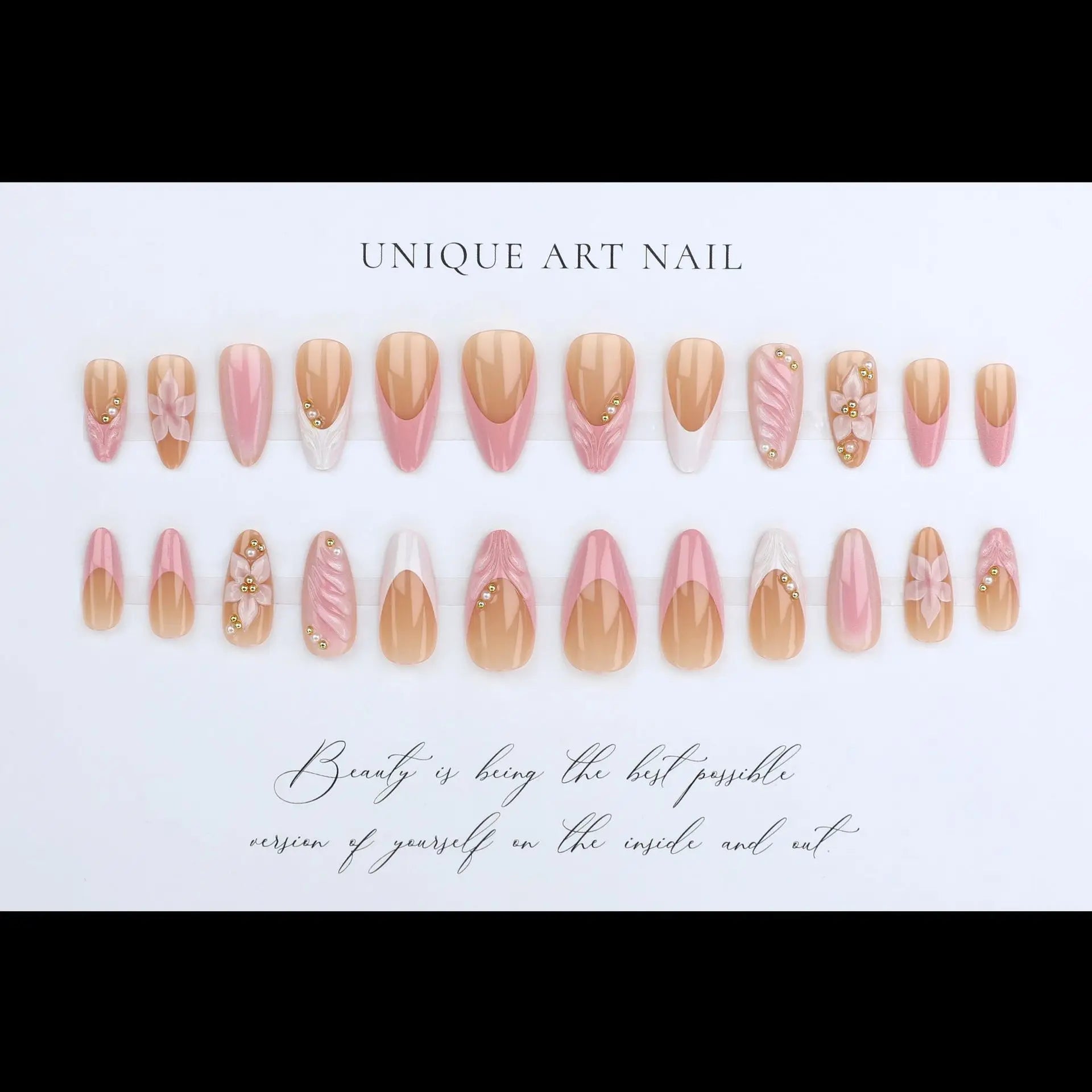 3D Flower French Tip Press On Nails Almond