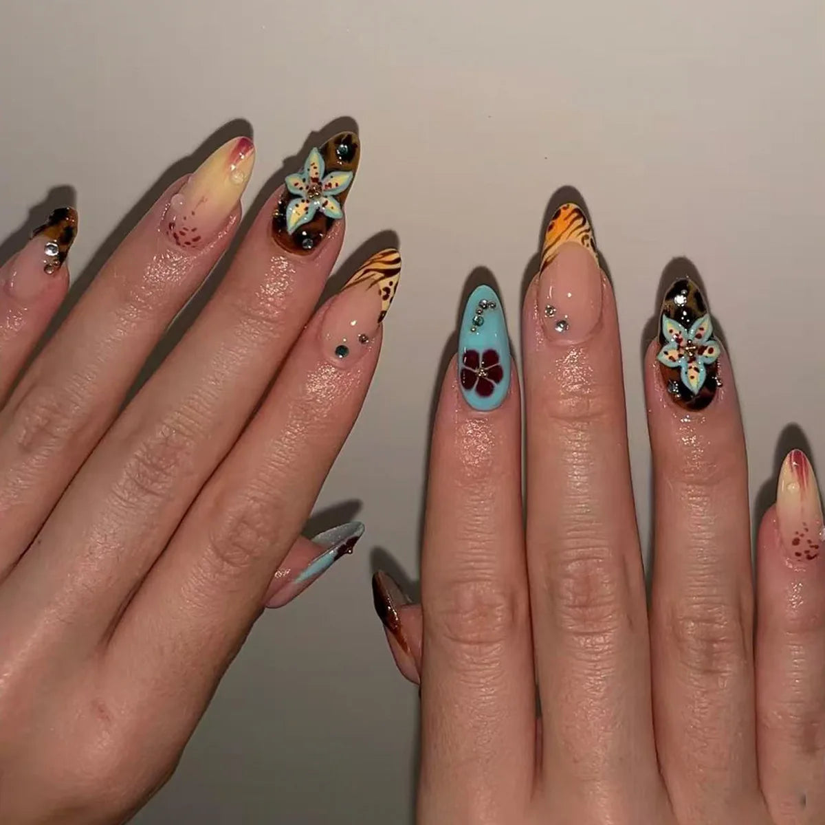 3D Flower French Tip Press On Nails Almond