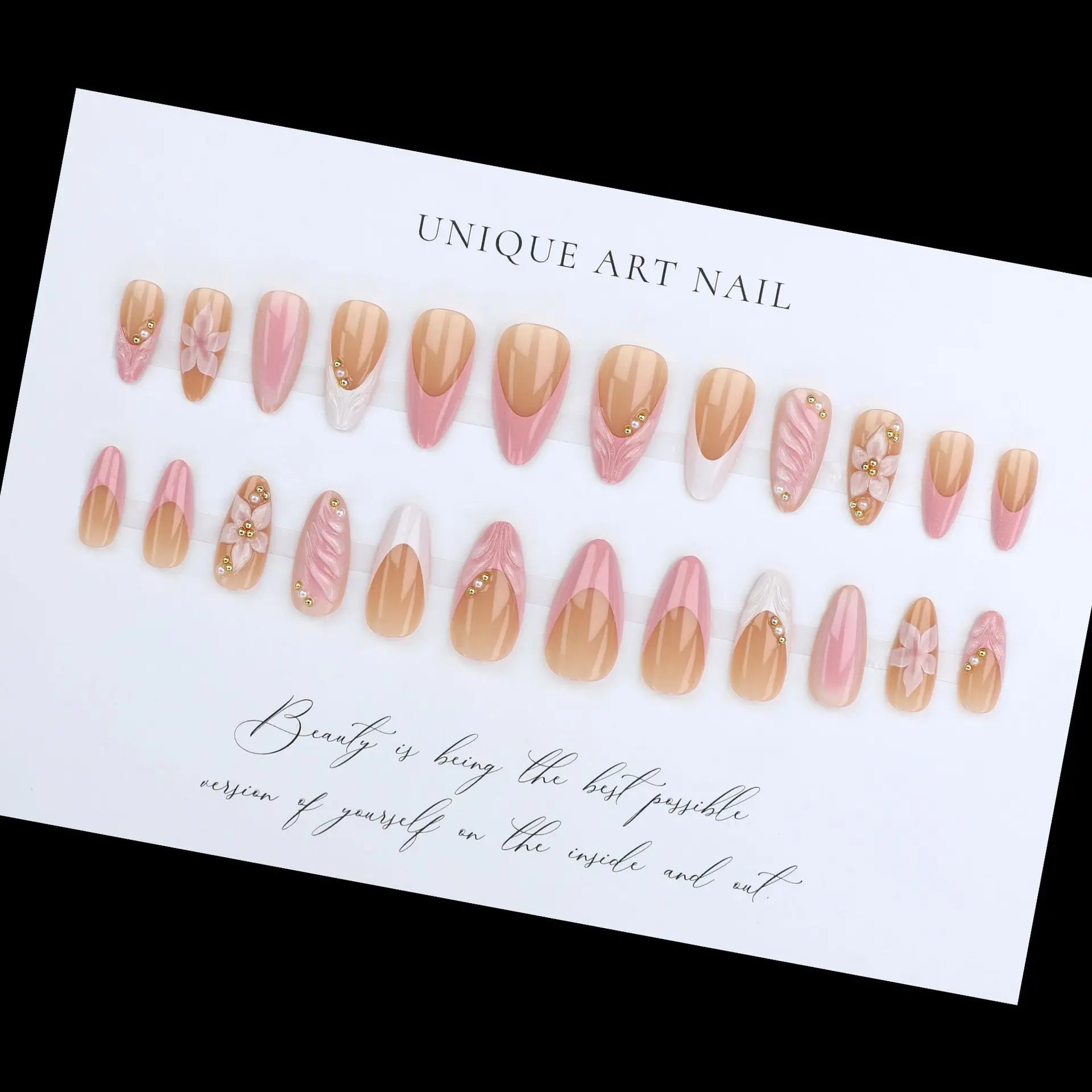 3D Flower French Tip Press On Nails Almond