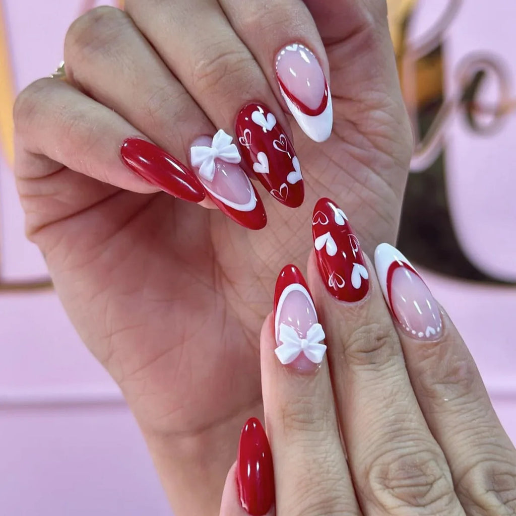 3D Flower French Tip Press On Nails Almond