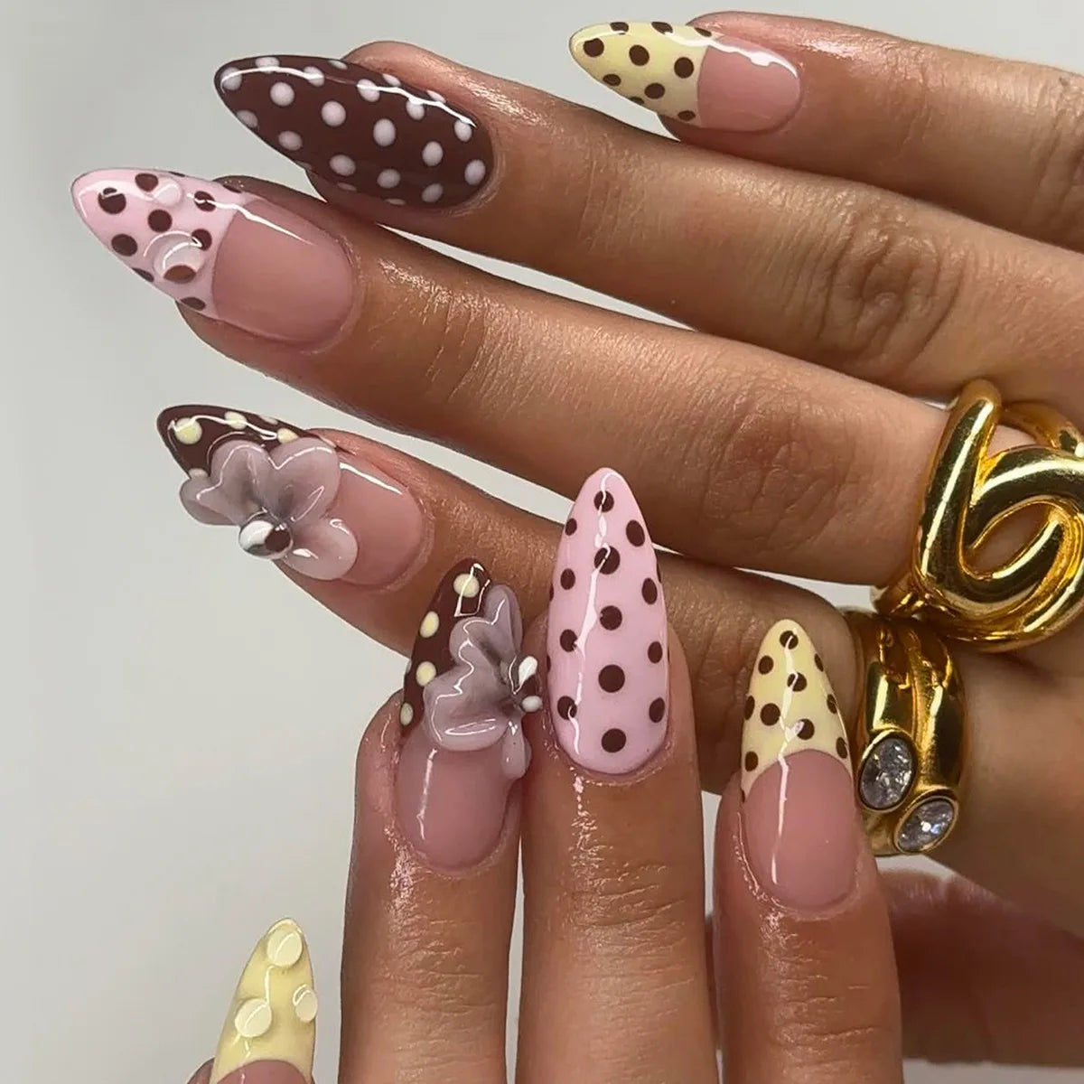3D Flower French Tip Press On Nails Almond