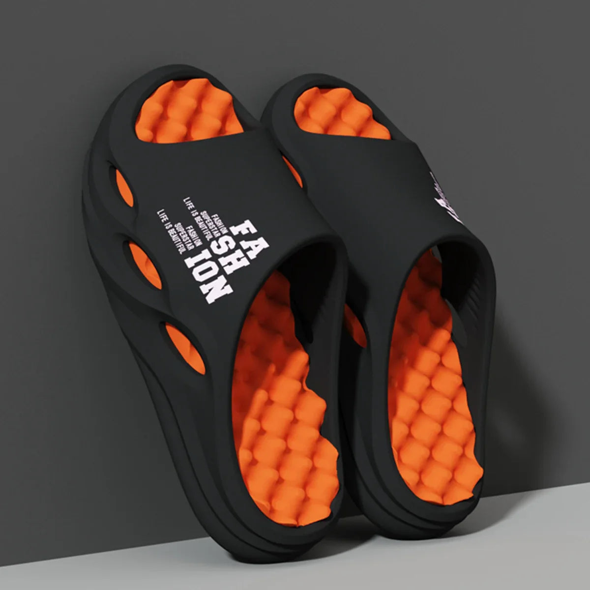 Men's Massage Slide Sandals Thick Sole Non-Slip Indoor Outdoor Shower & Beach Slides