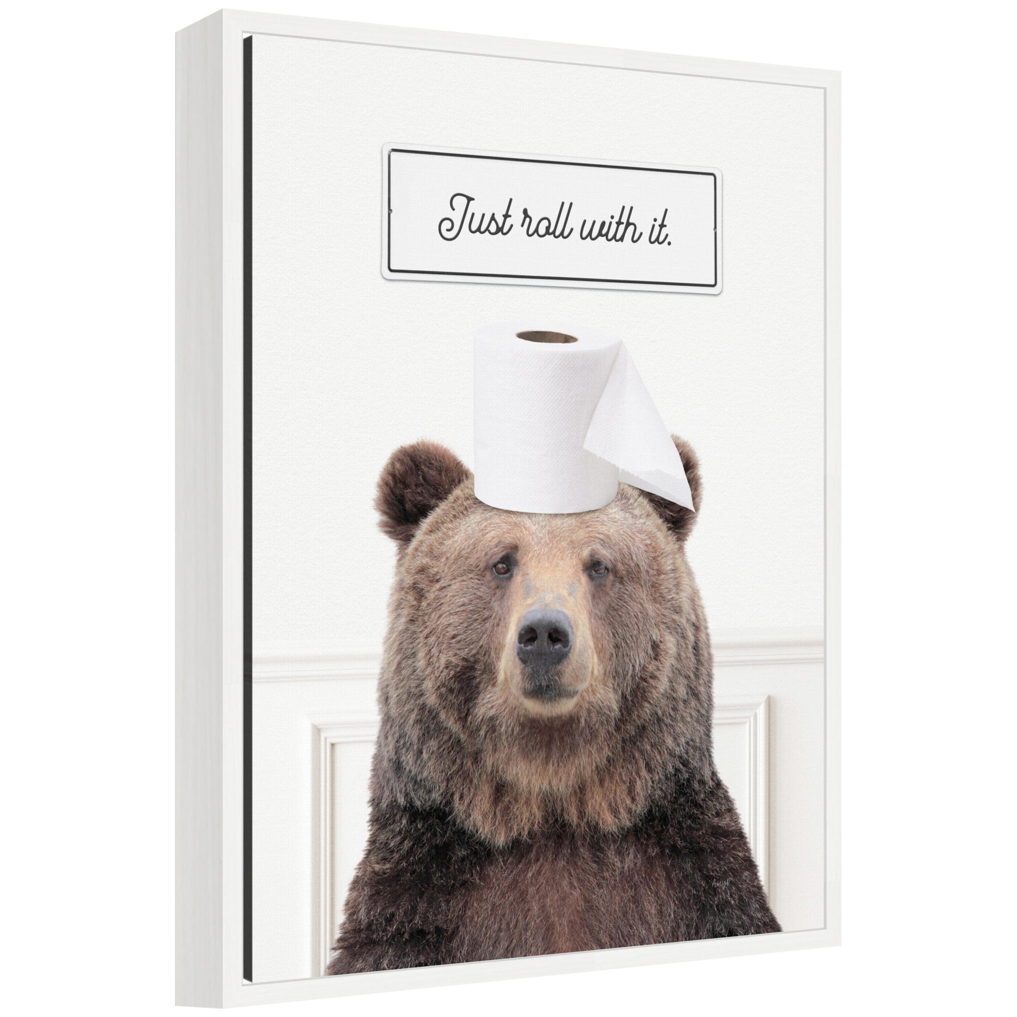 Sylvie Bear Just Roll with It Bathroom Framed Canvas by Amy Peterson