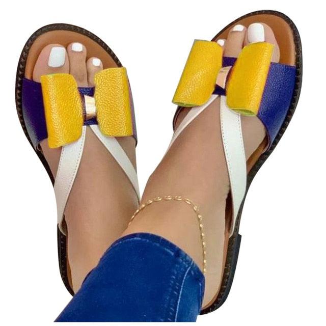 Summer Women Slippers Cute Butterfly-Knot Casual Sandals Lady Slides Flats Slip-On Women Shoes Butterfly Slippers Soft Bottom Comfy Sandals Bathroom Garden Casual Slippers Open-Toe Breathable Travel Shoes